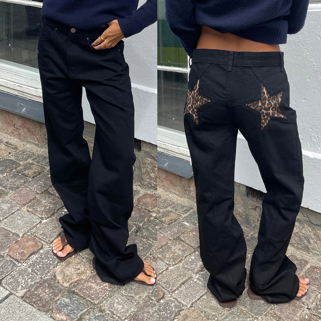Women's Y2K Vintage Jeans Aesthetic Star Pattern Print Loose Straight Leg Denim Long Pants Casual Low Waist Trousers